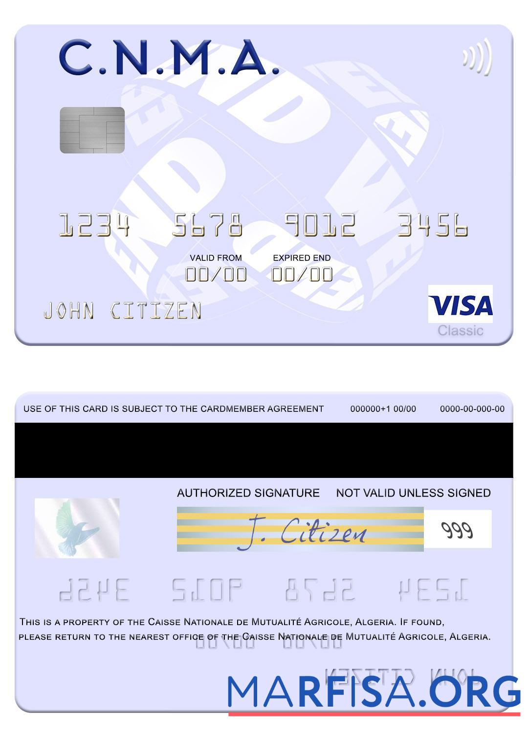 Realistic Algeria Caisse Nationale de Mutualité Agricole visa card real example